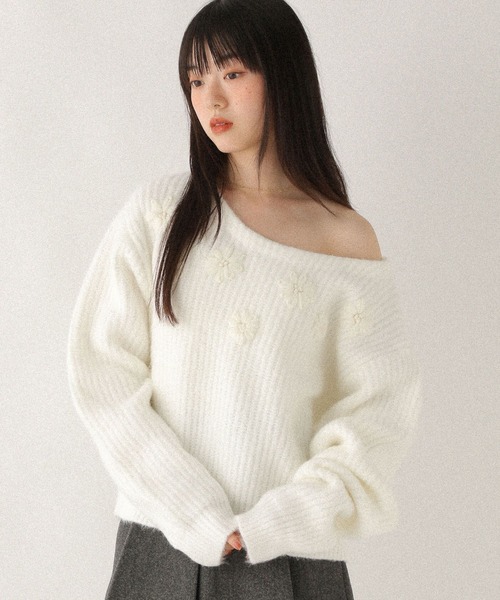 Heather（ヘザー） ニット セーター フラワーモチーフニット 612876