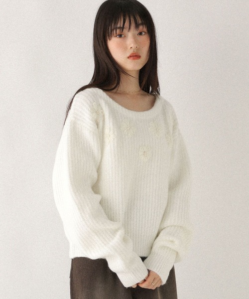 Heather（ヘザー） ニット セーター フラワーモチーフニット 612876