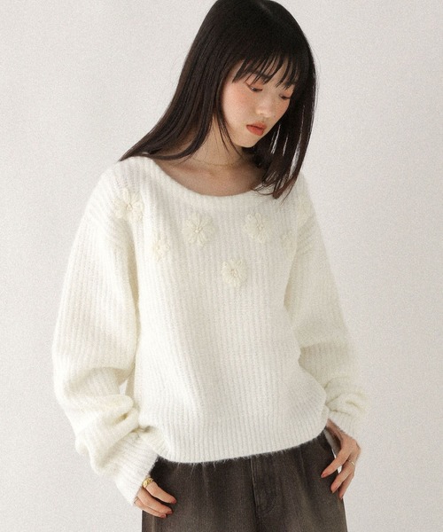 Heather（ヘザー） ニット セーター フラワーモチーフニット 612876
