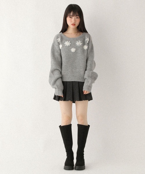 セール中！エムズグレイシー　フラワーモチーフ　ニット フラワーモチーフ入りふんわりニット | msgracy