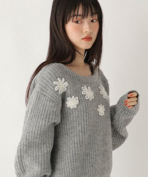 Heather（ヘザー） ニット セーター フラワーモチーフニット 612876