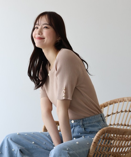 「BLUEEAST」 半袖ニット MEDIUM ブラック レディース_画像4