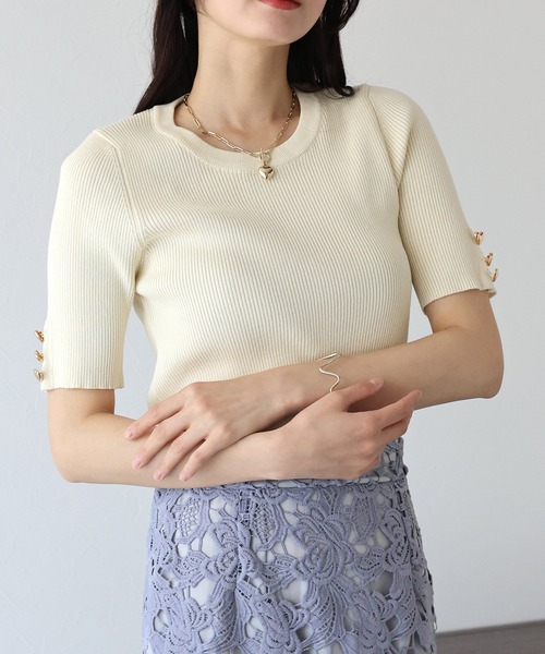 「BLUEEAST」 半袖ニット MEDIUM ブラック レディース_画像7