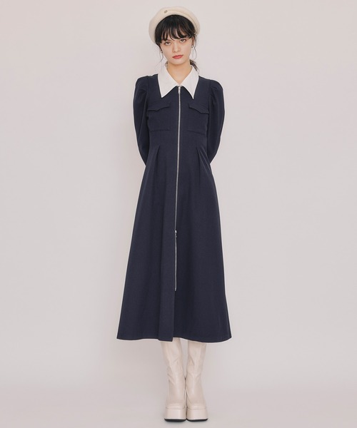 優　1104545セール品 REDYAZEL（レディアゼル） ワンピース フロントZIPバイカラーロング