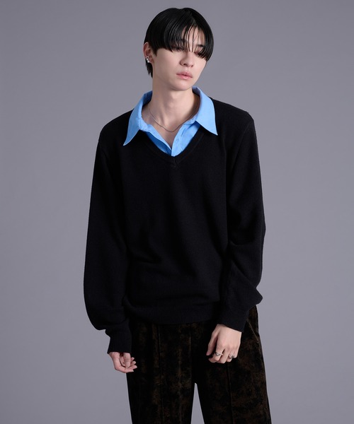 エンフォルド 21AW シャツ×ニットプルオーバー ノーカラー レイヤード シャツレイヤード風ニットプルオーバー - ベルーナ【公式】