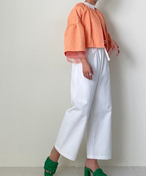 「TEVALT」 ノーカラージャケット 38 グリーン レディース_画像2