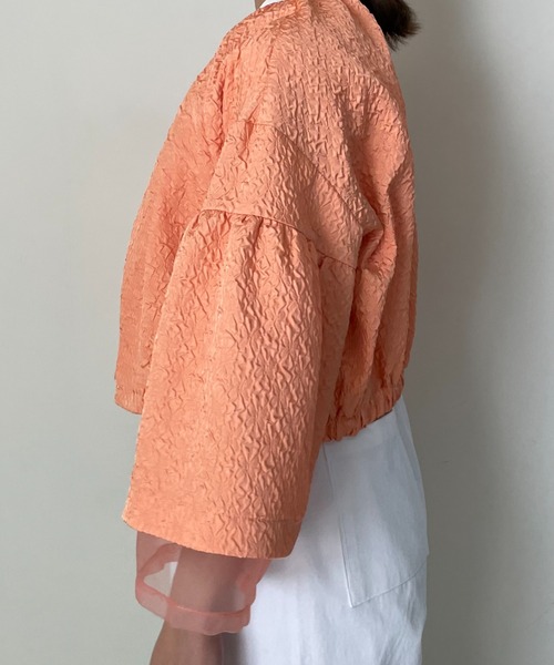 「TEVALT」 ノーカラージャケット 38 グリーン レディース_画像7