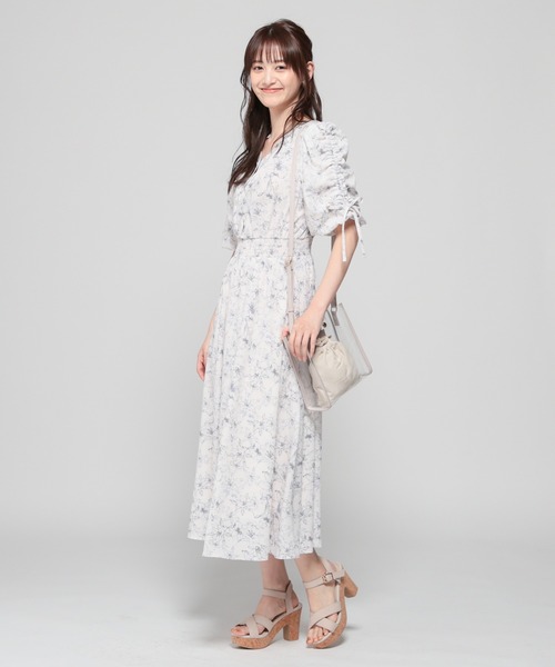 「Honeys」 半袖ワンピース L ホワイト×グレー レディース_画像2