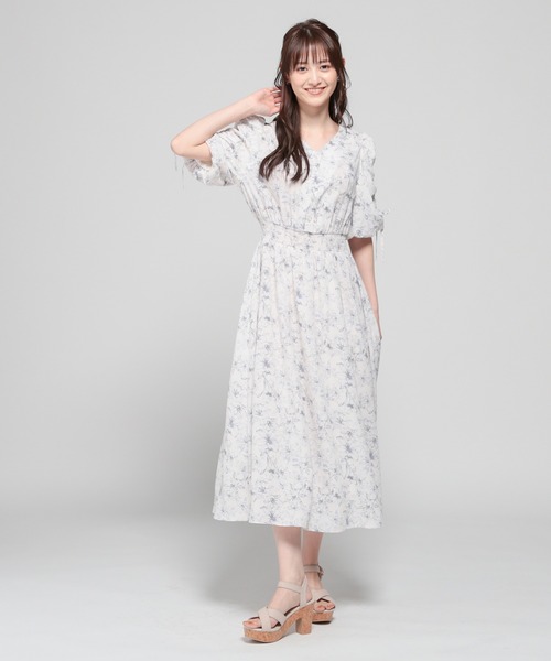 「Honeys」 半袖ワンピース L ホワイト×グレー レディース_画像3