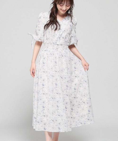 「Honeys」 半袖ワンピース L ホワイト×グレー レディース_画像4