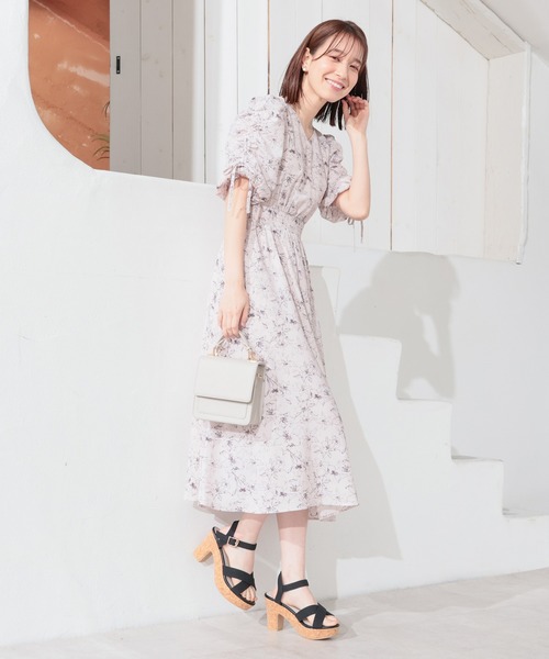 「Honeys」 半袖ワンピース L ホワイト×グレー レディース_画像5