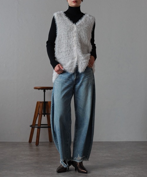 「r.」 ニットベスト FREE チャコールグレー レディース_画像5