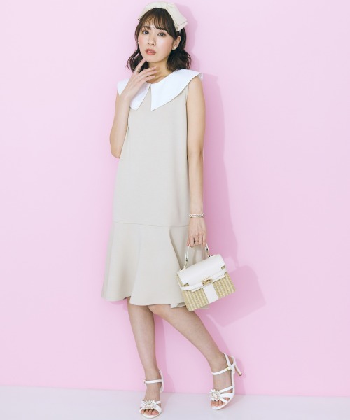 「marun」 「SMILELAND」ノースリーブワンピース 4L ベージュ レディース_画像2