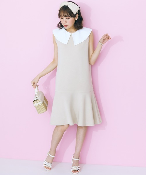 「marun」 「SMILELAND」ノースリーブワンピース 4L ベージュ レディース_画像4