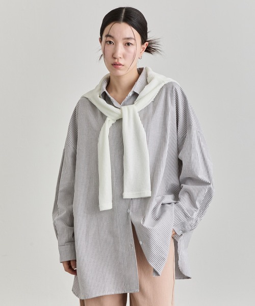 シャツ/ブラウス(長袖/七分) Oversized Stripe Button down Shirt NUJOH ブラウス シャツ Oversized Stripe Shirt / オーバーサイズ