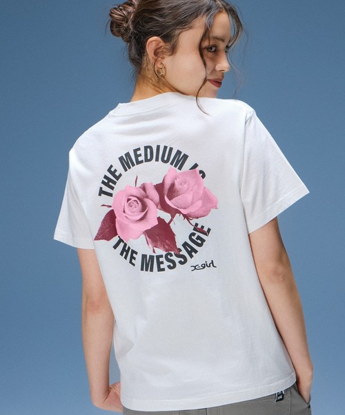 X-girl（エックスガール） tシャツ 半袖 ROSE AND LOGO S/S TEE