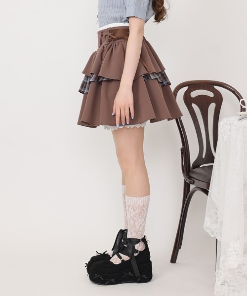 axes femme POETIQUE スカート イレヘムティアードミニスカート