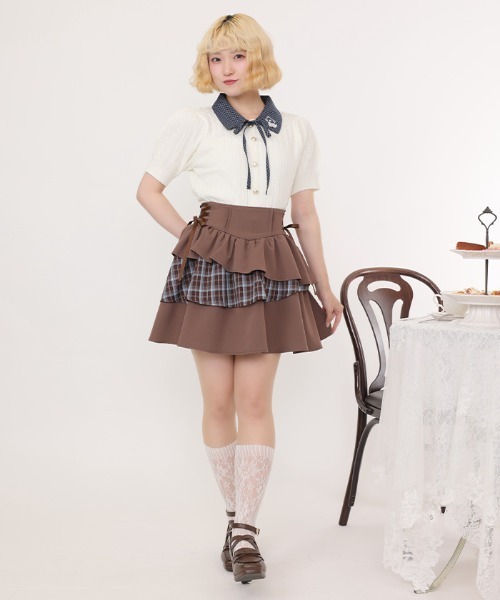 axes femme POETIQUE スカート イレヘムティアードミニスカート