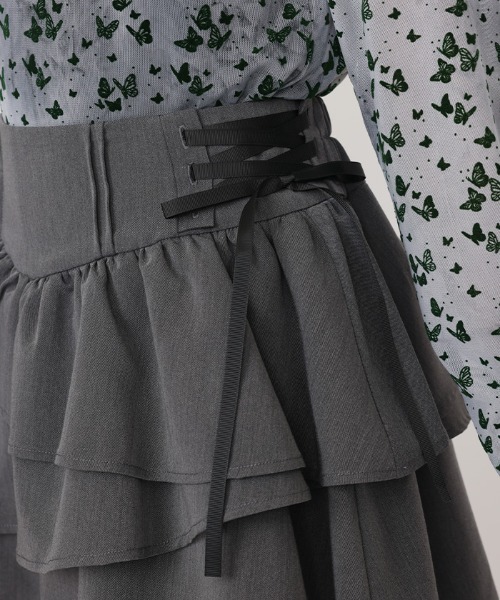 axes femme POETIQUE スカート イレヘムティアードミニスカート