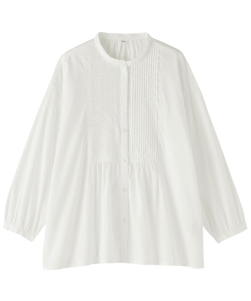 ホワイト長袖ブラウス 無印良品（MUJI） ブラウス シャツ 婦人 綿ピンタック 長袖ブラウス