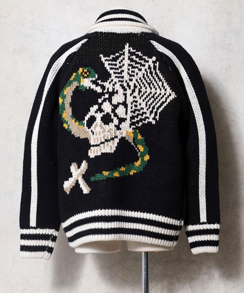 未使用 セーター カーディガン 骨格 スカル 日本スカジャン unisex 美品 HOUSTON（ヒューストン） カーディガン COWICHAN SWEATER（SKULL