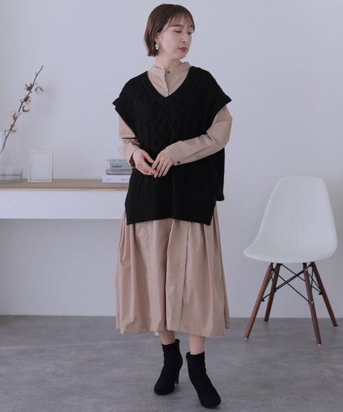 ベスト ジレ ケーブル編みVネックベスト レディース ElegChic ベスト ジレ ケーブル編みVネックベスト レディース