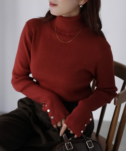 Riberry（リベリー） ニット セーター 袖ボタンリブタートルニット