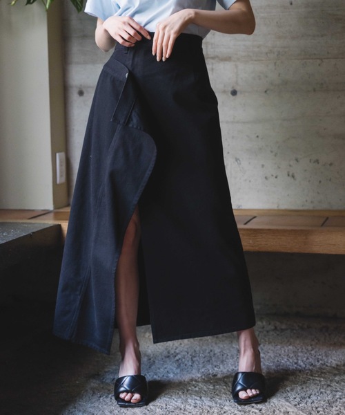 スカート デニム Black Denim Wrapping Skirt レディース : 77499714 