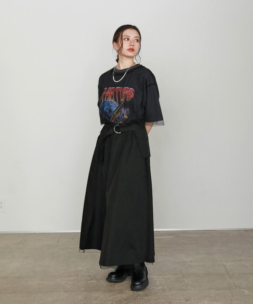 uora スカート ポケットベルト付き リバーシブルチュールスカート