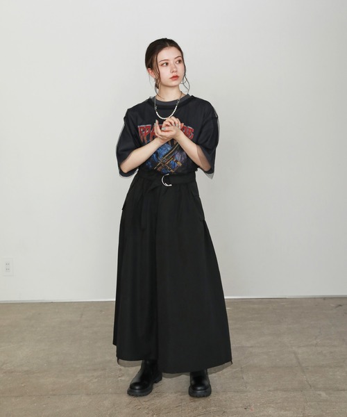 uora スカート ポケットベルト付き リバーシブルチュールスカート