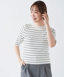 le.coeur blanc ニット セーター 5分袖ボーダーニットプル