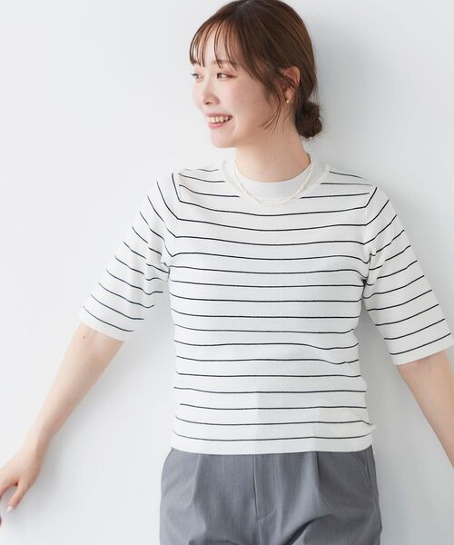 le.coeur blanc ニット セーター 5分袖ボーダーニットプル