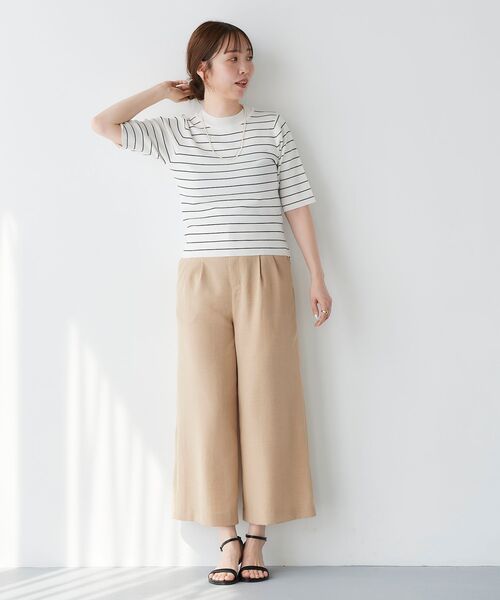 le.coeur blanc - 【オシャレ⭐le. coeur blanc】ベージュ　ミックスセーター　38 le.coeur blanc ニット セーター 5分袖ボーダーニットプル