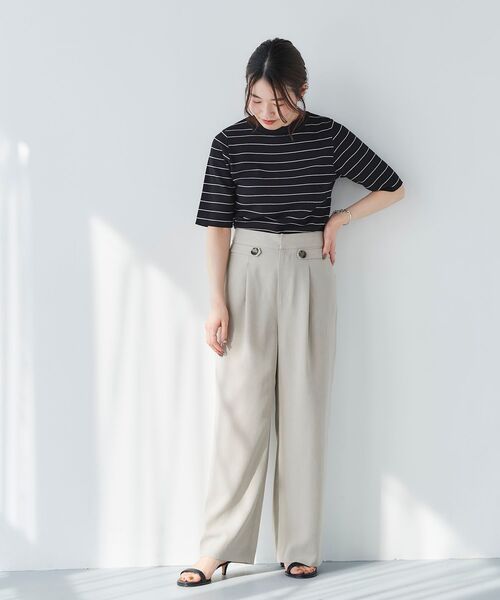 le.coeur blanc ニット セーター 5分袖ボーダーニットプル