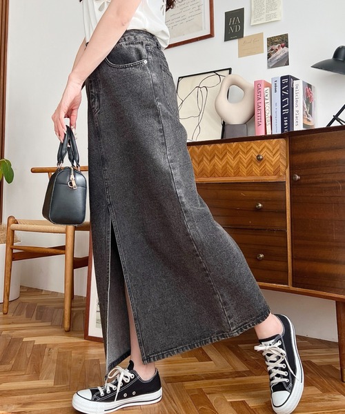 【Chloe】フロントスリットデニムミディスカート ZARA & GU ＊ 《はきくらべ》デニムフロントスリットミディ