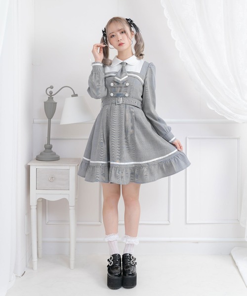 Maison de FLEUR 才女のあなたとネクタイワンピース グレー S 才女のあなたとネクタイワンピース