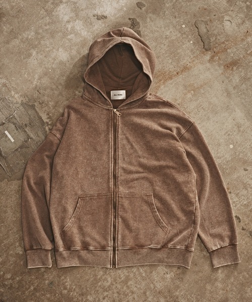 FUC DFWM ZIP-UP-BROWN ジップアップパーカー ジップフーディ ALL RUNS パーカー ピグメント加工 ジップアップフーディー メンズ