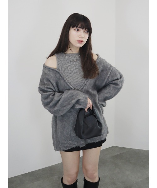 ニット セーター レイヤードライクオフショルダーニット／llayered like off shoulder knit 重ね着 長袖 タンクトップ 大 Reurie' ニット セーター レイヤードライクオフショルダーニット