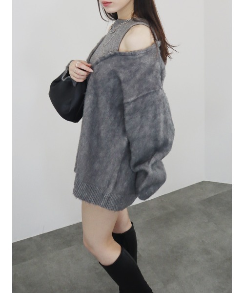 ニット セーター レイヤードライクオフショルダーニット／llayered like off shoulder knit 重ね着 長袖 タンクトップ 大 Reurie' ニット セーター レイヤードライクオフショルダーニット