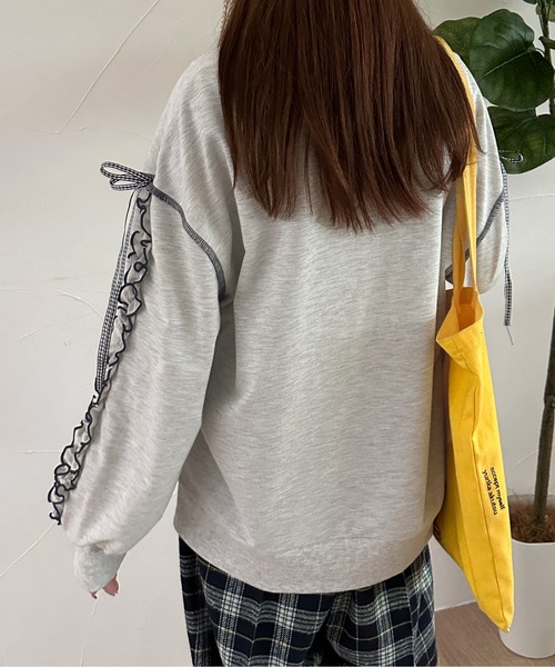 kutir（クティール） トレーナー スウェット dogチェックリボンフリル