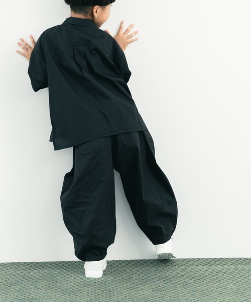 AD2013 14SS ポリ縮寅壱パンツ バルーン ポリエステル 縮絨 黒 LOWRYS FARM（ローリーズファーム） パンツ タックバルーンパンツ
