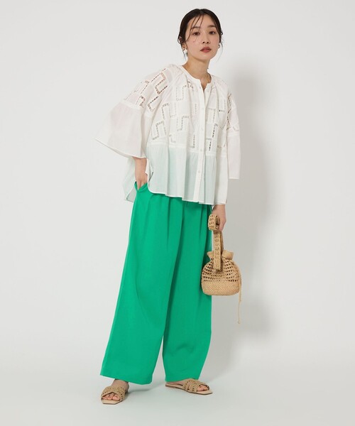 通販 label green relaxing レディース -撥水- ワイド タック パンツ パンツ