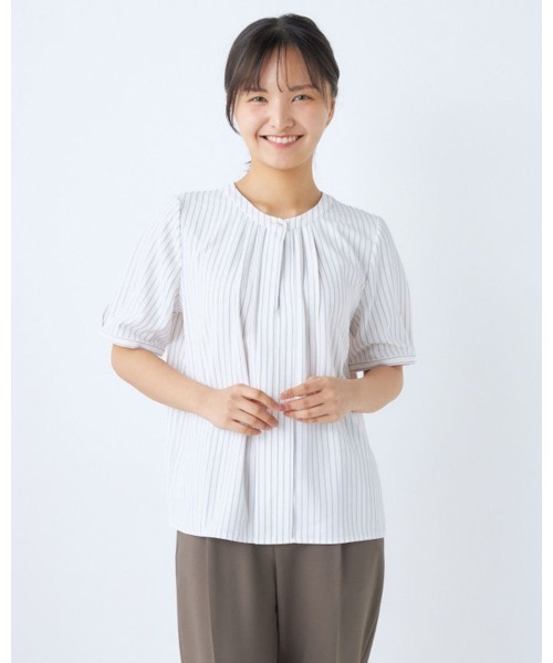 SUIT SELECT ブラウス シャツ 「洗える5分袖丈ブラウス」フロント