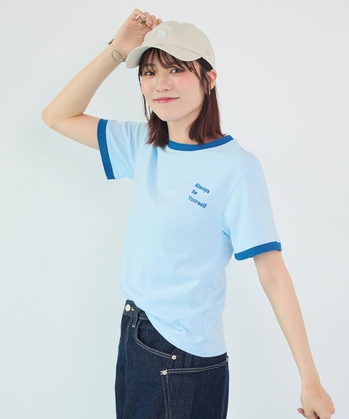 tシャツ 半袖 「リンガーTシャツ/配色Tシャツ」ワンポイント刺繍