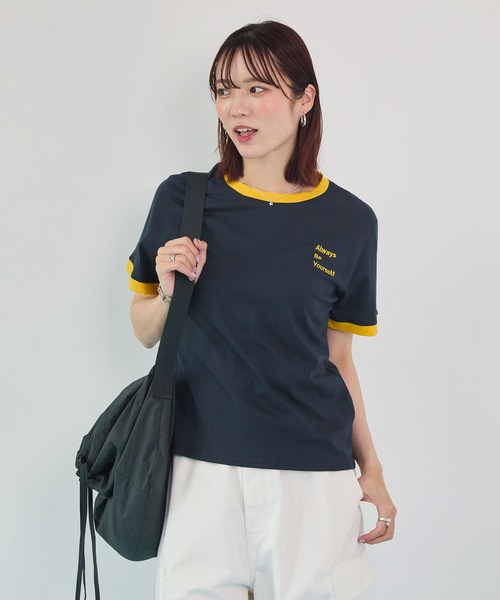 新品未使用24SSローヘンLOHENバイカラーレイヤードTshirt半袖Tシャツ tシャツ 半袖 「リンガーTシャツ/配色Tシャツ」ワンポイント刺繍