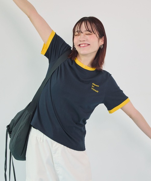 新品未使用24SSローヘンLOHENバイカラーレイヤードTshirt半袖Tシャツ tシャツ 半袖 「リンガーTシャツ/配色Tシャツ」ワンポイント刺繍