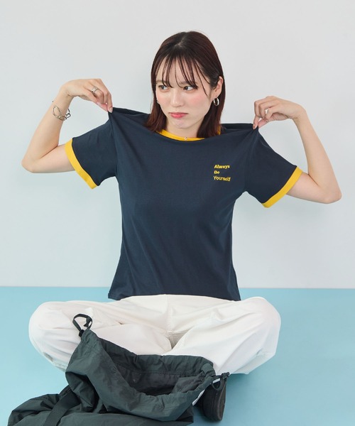 tシャツ 半袖 「リンガーTシャツ/配色Tシャツ」ワンポイント刺繍