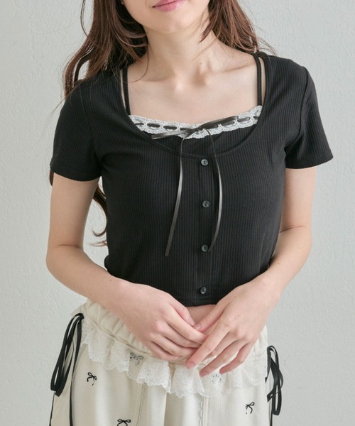 OLIVE des OLIVE（オリーブデオリーブ） tシャツ レースリボン