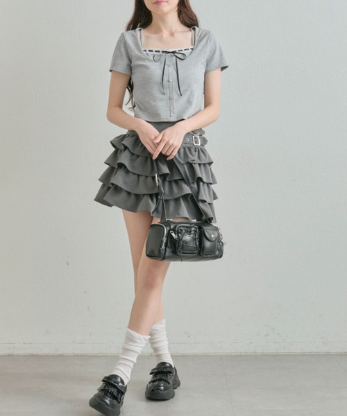 tシャツ レイヤードリボンカットTOP レディース OLIVE des tシャツ レースリボンレイヤードトップス レディース