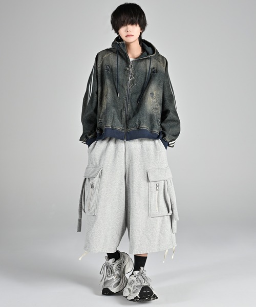 ハーフパンツ ワイドパンツ カーゴパンツ メンズ レディースの画像